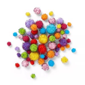 100ct Sparkle Pom-Poms - Multicolor Craft Embellishments, PET & Polypropylene, Ages 6- 100 Pieces