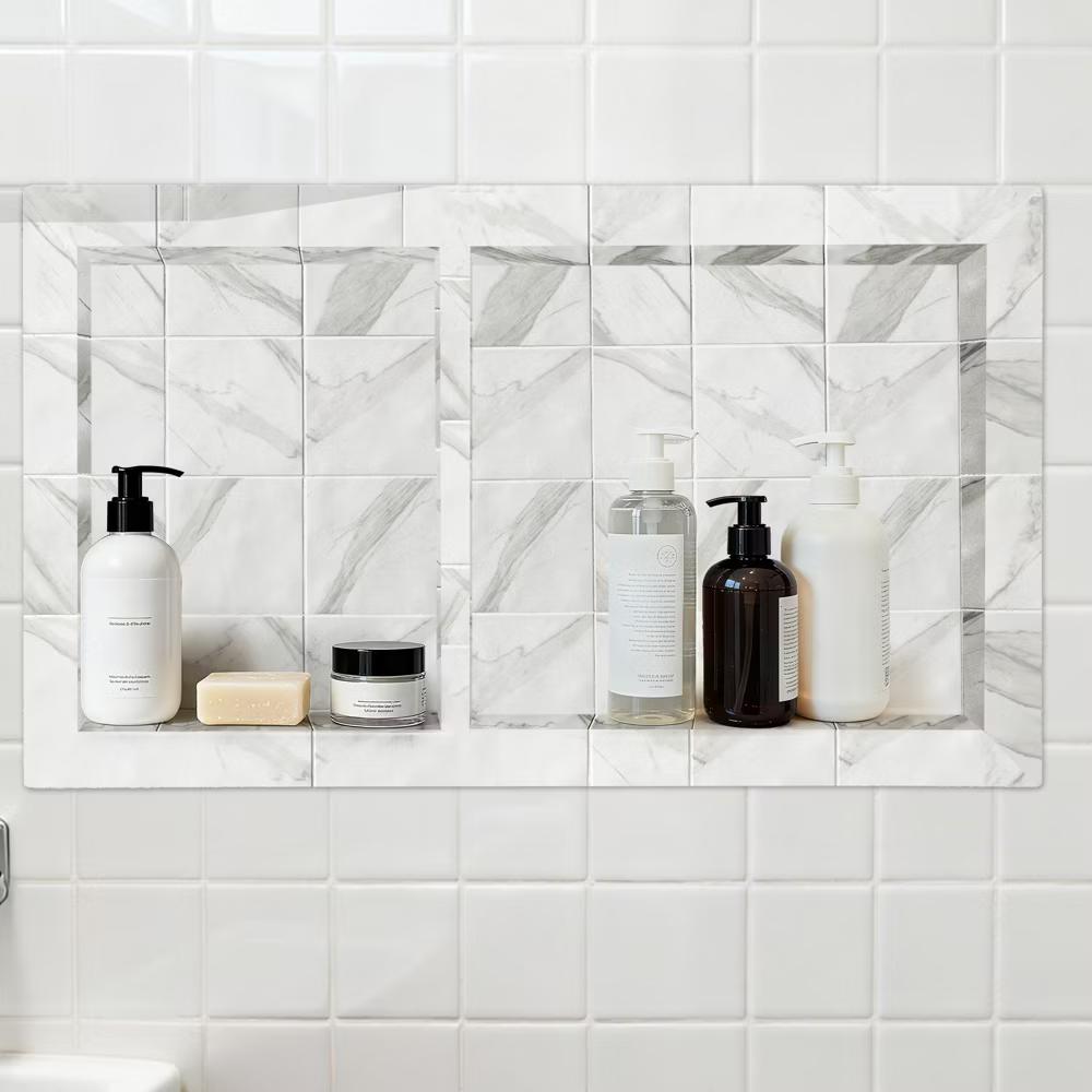 12"×25.5" Recessed Tile Ready Shower Niche with Double Storage Shelf, Square Corner Wall Insert Bathroom Shower Organizer - Image 2