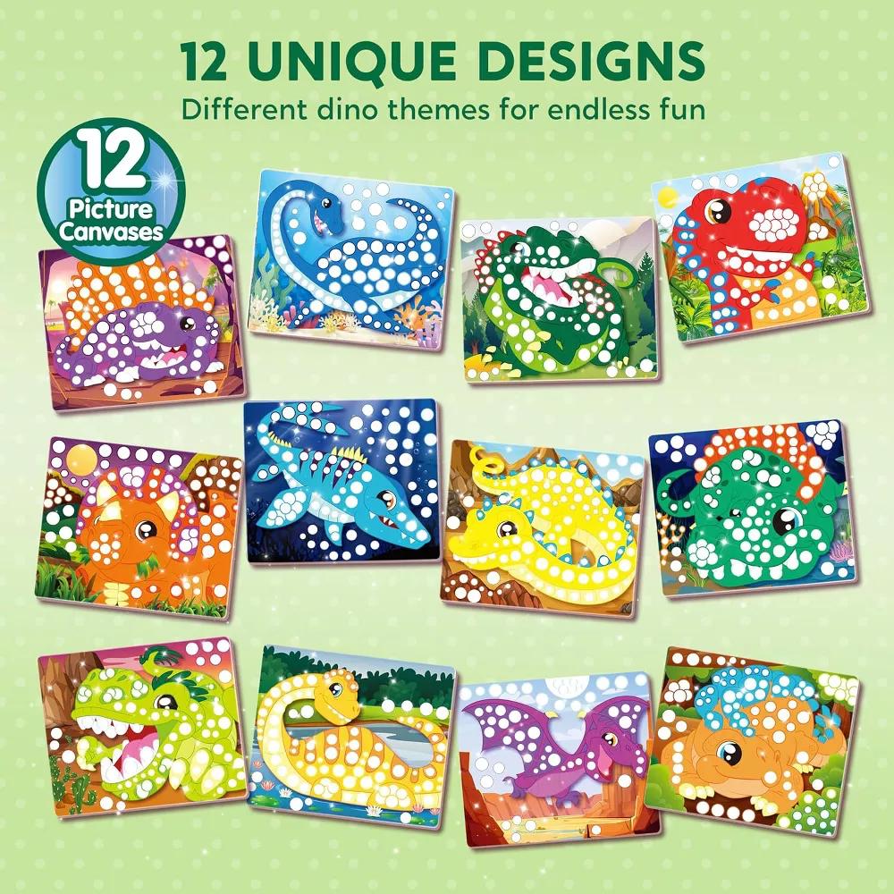 Dinosaur Dot Art Kit for Kids Ages 3-7, No Mess Sticker Arts & Crafts, DIY Creative Activity, Christmas Birthday Gifts for Boys Girls - Image 3