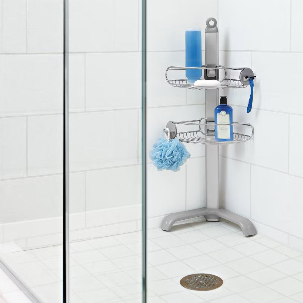simplehuman Corner Bathroom Shower Caddy - Stainless Steel/Anodized Aluminum Silver: Freestanding Organizer Stand, 30.5" Height - Image 4