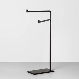 Metal Hand Towel Stand Matte Black - with Magnolia: Compact Bathroom Organizer
