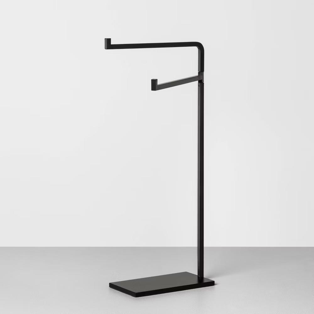 Metal Hand Towel Stand Matte Black - with Magnolia: Compact Bathroom Organizer