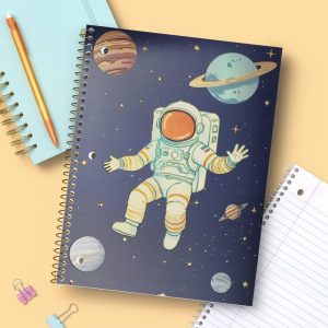 Wide Rule Space Glow in the Dark 7.5"x10.5" Spiral Paper Notebook Black