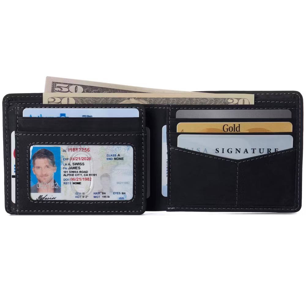 Alpine Swiss Mens Wallet for Men RFID Protected Leather Mens Wallet Spencer Bifold Divided Bill Section Gift Box 2 ID Windows 14 Card Storage Pockets - Image 4