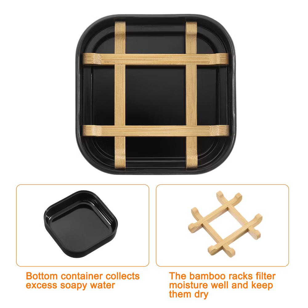 Bamboo Fiber Wooden Square Detachable Self Draining Soap Dishes - Image 6