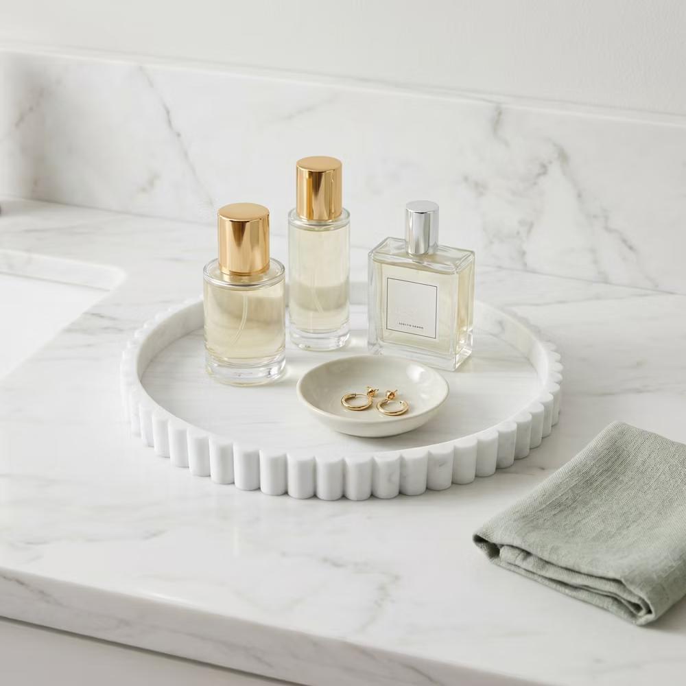 2Pc Round Silicone Vanity Tray Set Decorative Catchall Organizer for Bathroom Countertop Perfume White - Image 66