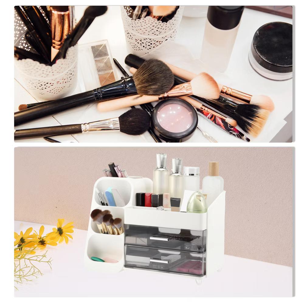 Three-Layer Makeup Organizer with Drawer White 1 Pc - Image 5