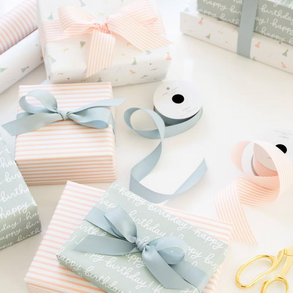 2pk 118"x30" Polka Dot and Striped Wrapping Paper Set Pink/White - Image 9