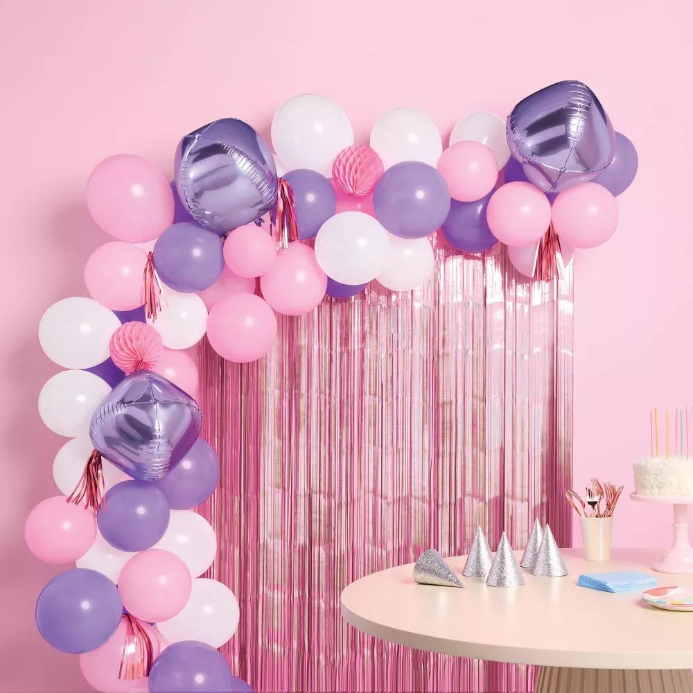 48ct Balloon Arch Garland Décor Kit with Backdrop Pink/Purple