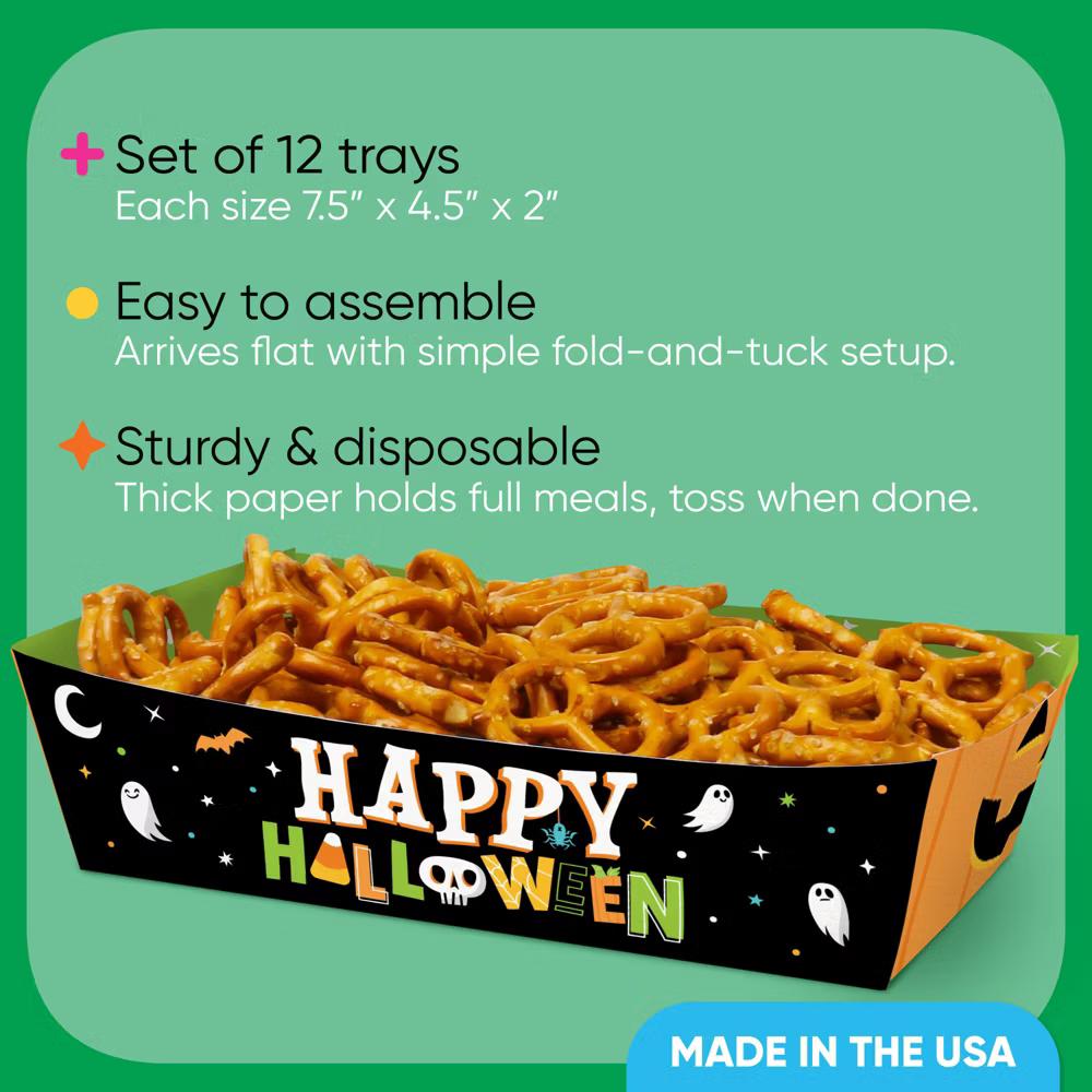 Jack-O'-Lantern Party Paper Food Trays, Disposable Food Boats for Kids Halloween Party, Double-Sided Meal Holders - 12 Ct - Image 5