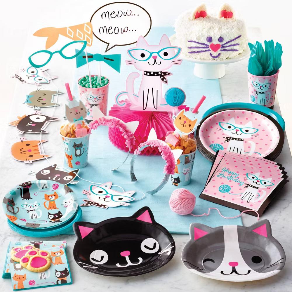 24ct Cat Party Dessert Plates Blue - Image 2