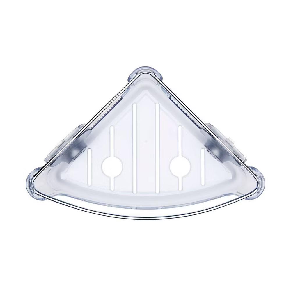 Stronghold Suction Corner Basket: Stainless Steel & Plastic Shower Organizer, Bath Storage