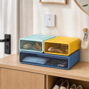 Stackable Storage Drawer with Dividers, Transparent PP Material Desktop Organizer, Durable Thickened Storage Container