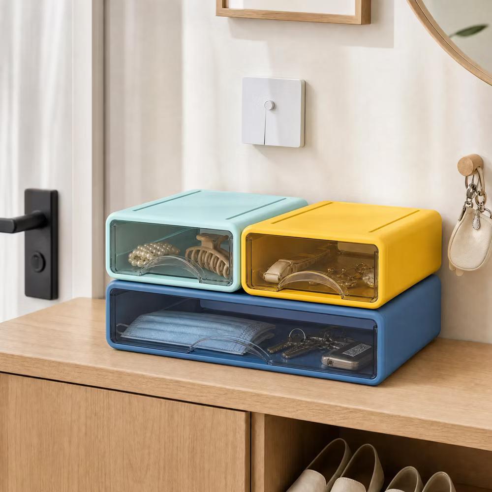 Stackable Storage Drawer with Dividers, Transparent PP Material Desktop Organizer, Durable Thickened Storage Container