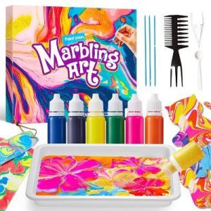 Marbling Paint for Kids, Paint Art Kit with Glitter Paint & 6 Paint Colors, Arts and Crafts, Birthday Gift for Boys Girls Age 6