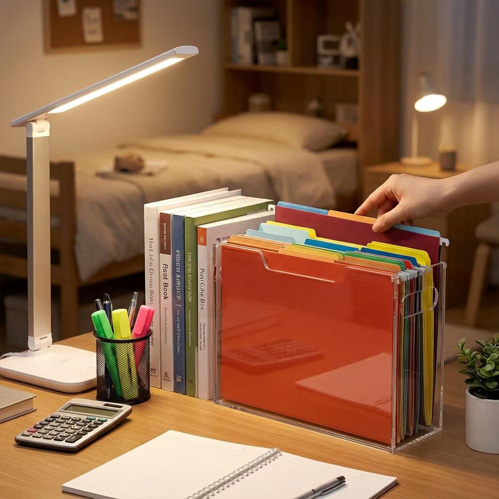 File Organizer Box for Letter Size Hanging Folders, Acrylic Desk File Holder with Portable Handle, Clear Modern Document Storage Rack for Office - Image 19