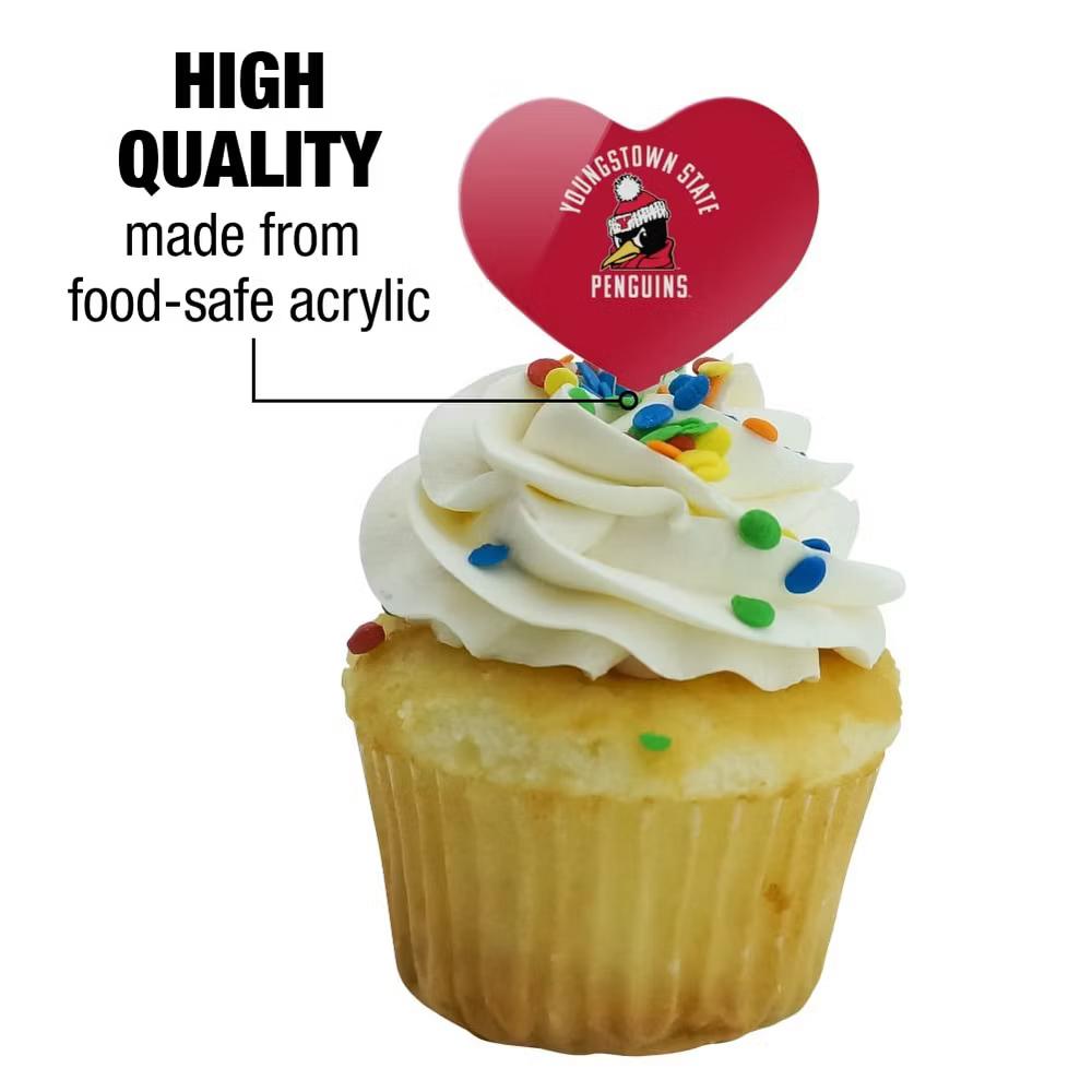 Youngstown State Penguins Logo Heart Love Cupcake Picks Toppers Decoration Set of 6 - Image 4