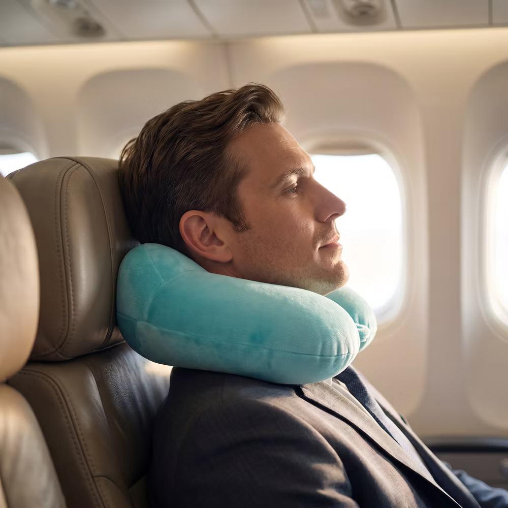 U‑Shape Memory Foam Travel Neck Pillow with Snap Closure Plush Cover 1Pc - Image 8
