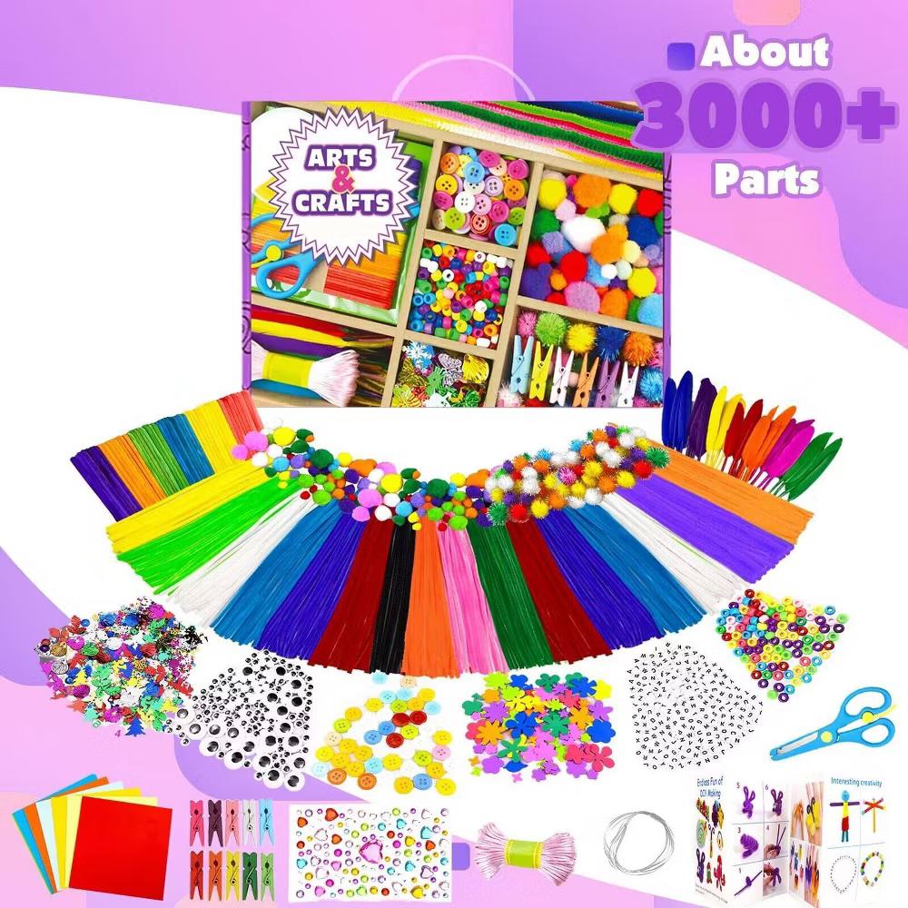 3000pcs Arts and Crafts Supplies Kit for Kids Craft Set with Pipe Cleaners Googly Eyes Craft Sticks Feathers Beads Paper - Image 7