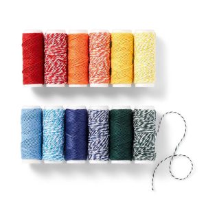 12ct Craft Twine - Multicolor Cotton Yarn String, Thin Ribbon, 30ft Length, 12 Pack