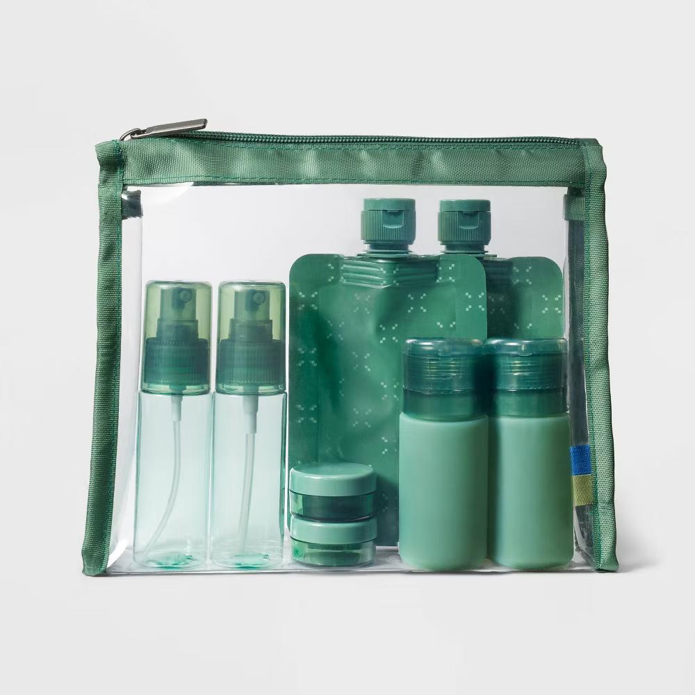 8pc Complete Travel Toiletry Set Dark Ivy - Silicone, PET Beauty Set - Image 3
