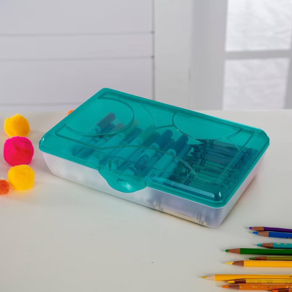 Sterilite School Supply Pencil Box - Blue: Plastic Desk Organizer, Molokai Blue Tint, Back to School, 11.5" 7.625" 2.875" - Image 3