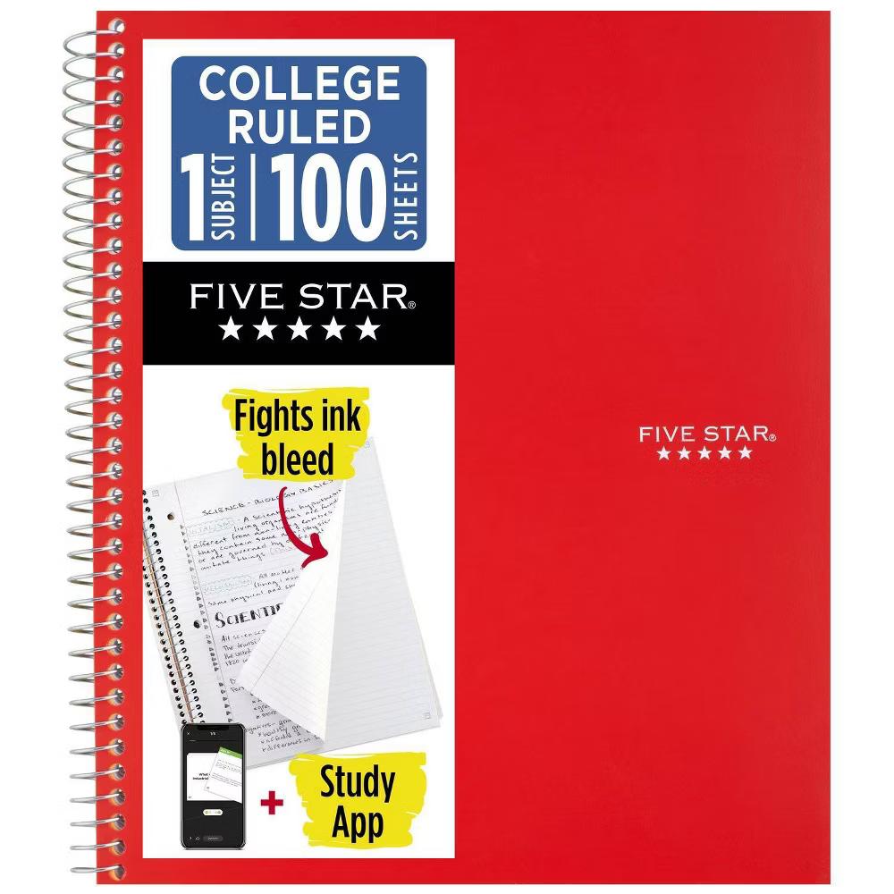Five Star 8.5"x11" 1 Subject College Ruled Notebook Fire Red 100 Pages - Image 5
