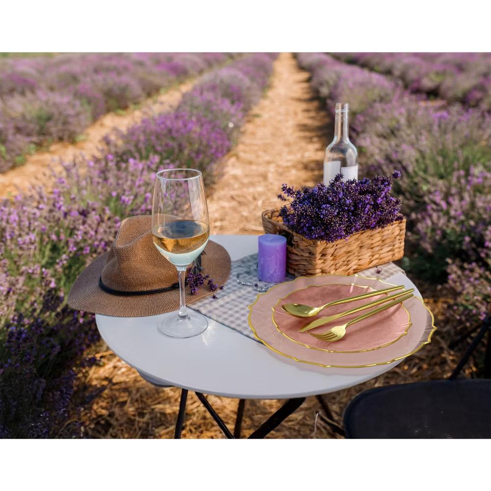 Trendables 40 Pieces Plastic Disposable Wedding Plates Set - 20 7.5" & 20 10" Thin & DelicateTinted Petals Plates with Rim - Image 32