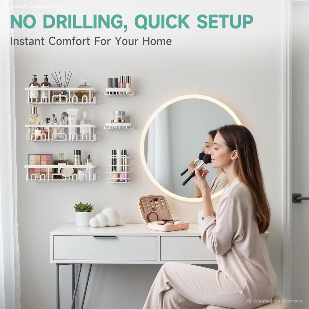 Veken Shower Caddy 6 Pack, No Drill Rustproof Waterproof Adhesive Shelf Organizer, Large Capacity Wall Mount Bathroom Rack for Kitchen Home - Image 11