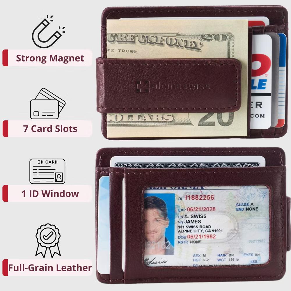 Alpine Swiss Harper Mens RFID Slim Money Clip Front Pocket Wallet Minimalist Leather ID Card Holder - Image 21
