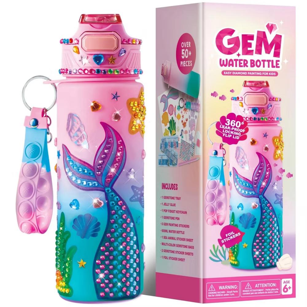 Water Bottle DIY Kit for Kids - Mermaid/Unicorn Theme, Gem Painting Arts & Crafts, Birthday Christmas Gift School Supplies for Girls Age 6 - Image 8