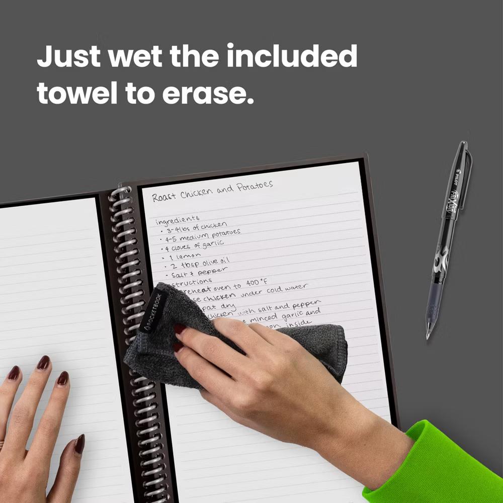 Rocketbook Core Reusable Smart Notebook, Letter 8.5" 11", 32 Pages, Lined Pages, Teal, App-Connected Erasable Spiral Notebook with Pen & Cloth