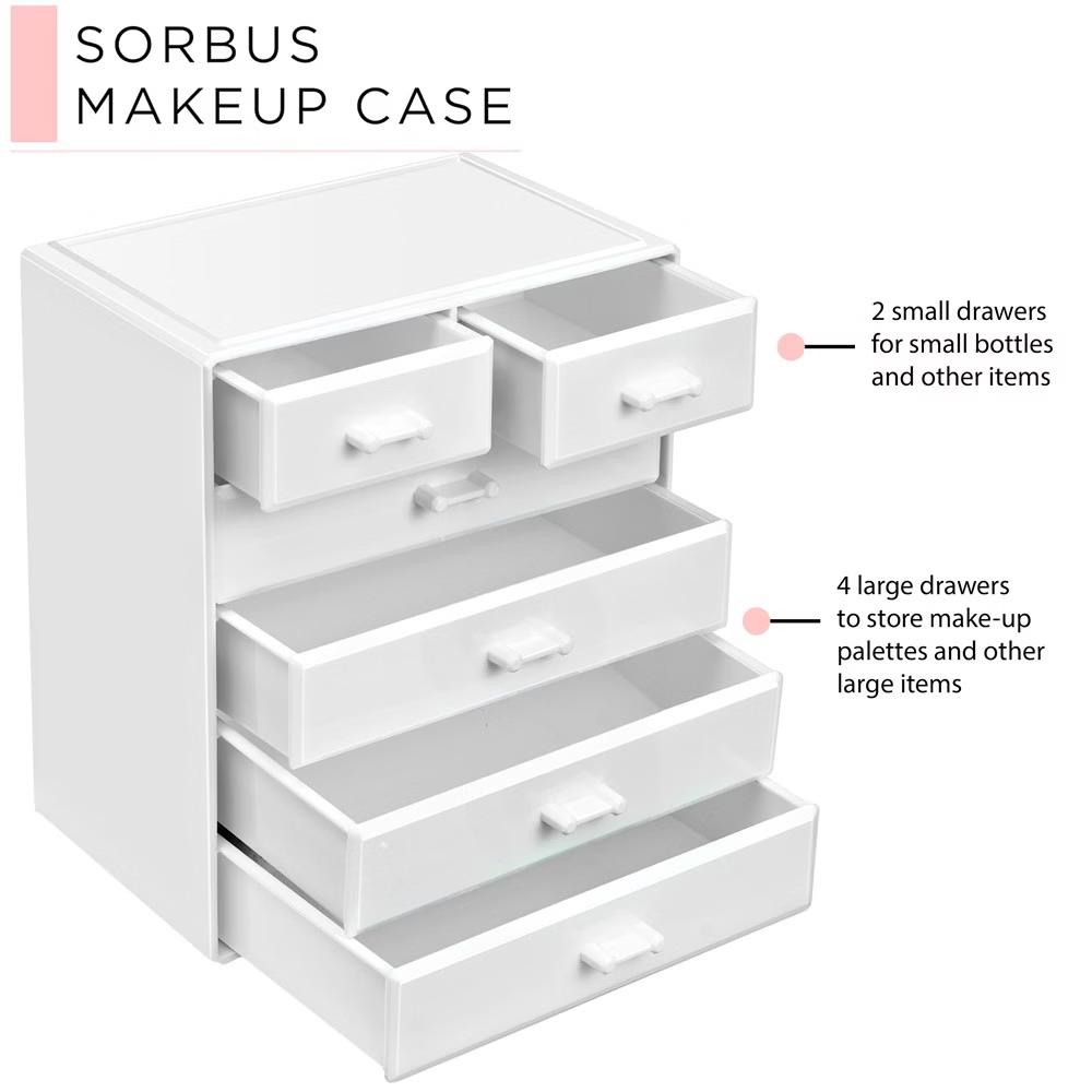 6 Drawer Makeup Organizer Case - Storage for Vanity, Bathroom, Dorm, Closet, and more -Large, 2 Small Drawers - Image 8