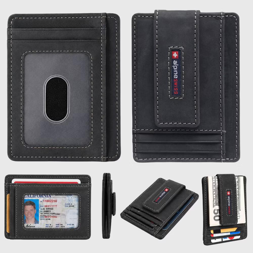 Alpine Swiss Harper Mens RFID Slim Money Clip Front Pocket Wallet Minimalist Leather ID Card Holder - Image 48