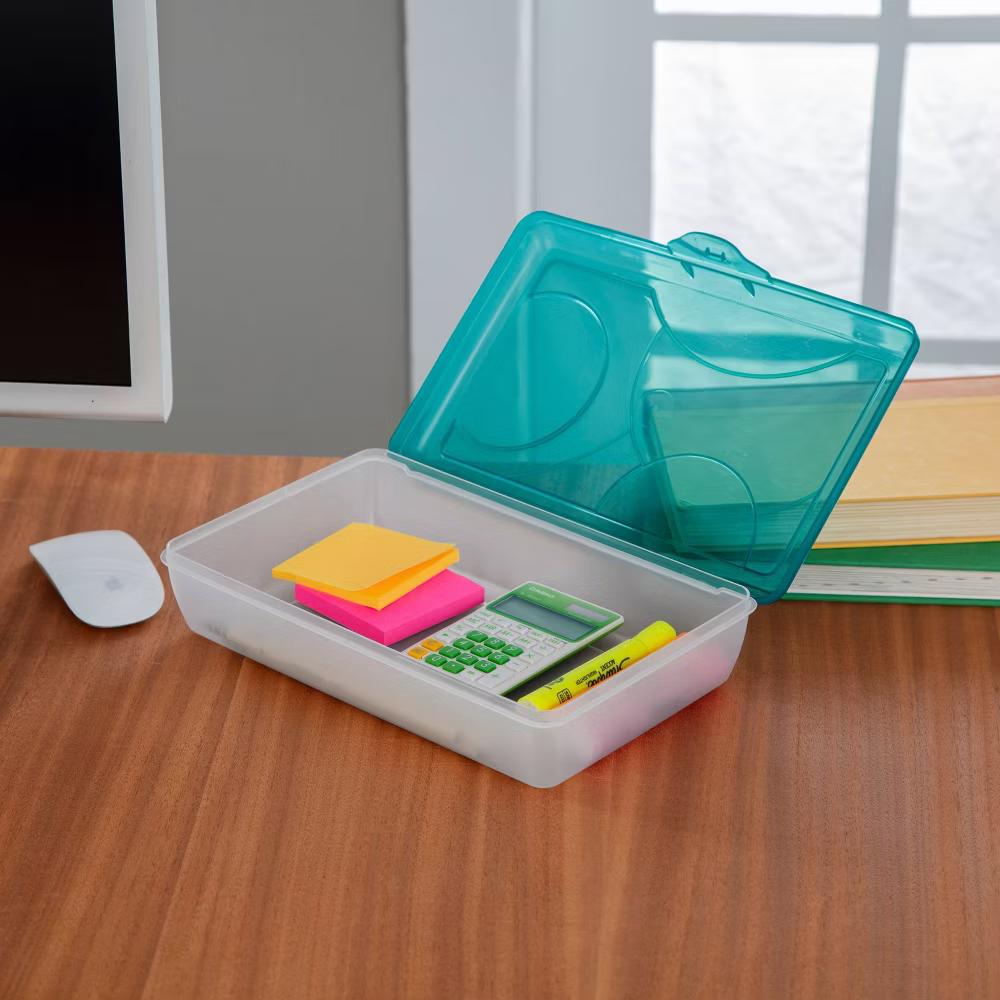 Sterilite School Supply Pencil Box - Blue: Plastic Desk Organizer, Molokai Blue Tint, Back to School, 11.5" 7.625" 2.875" - Image 4