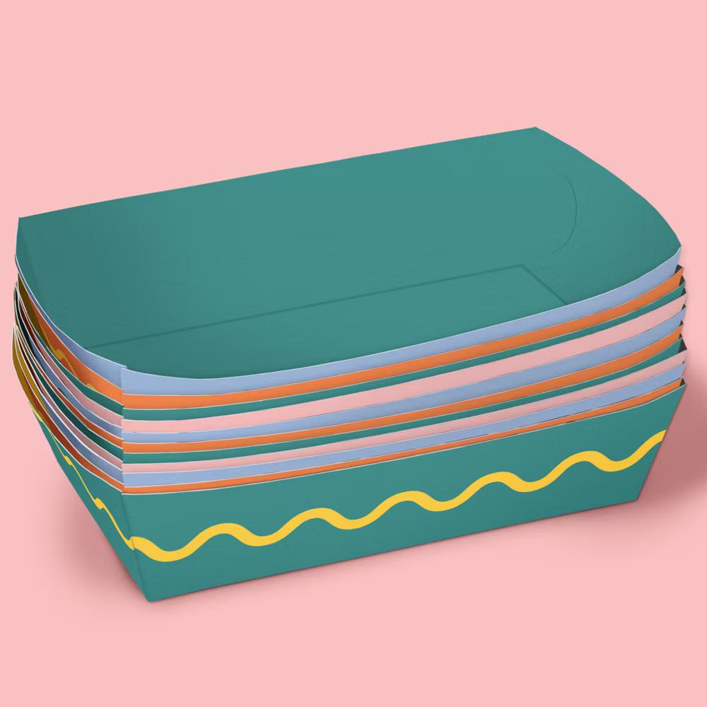Assorted Wavy Colorful Paper Food Trays, Disposable Food Boats Retro Birthday Party, Double-Sided Meal Holders - Set of 12 - Image 3
