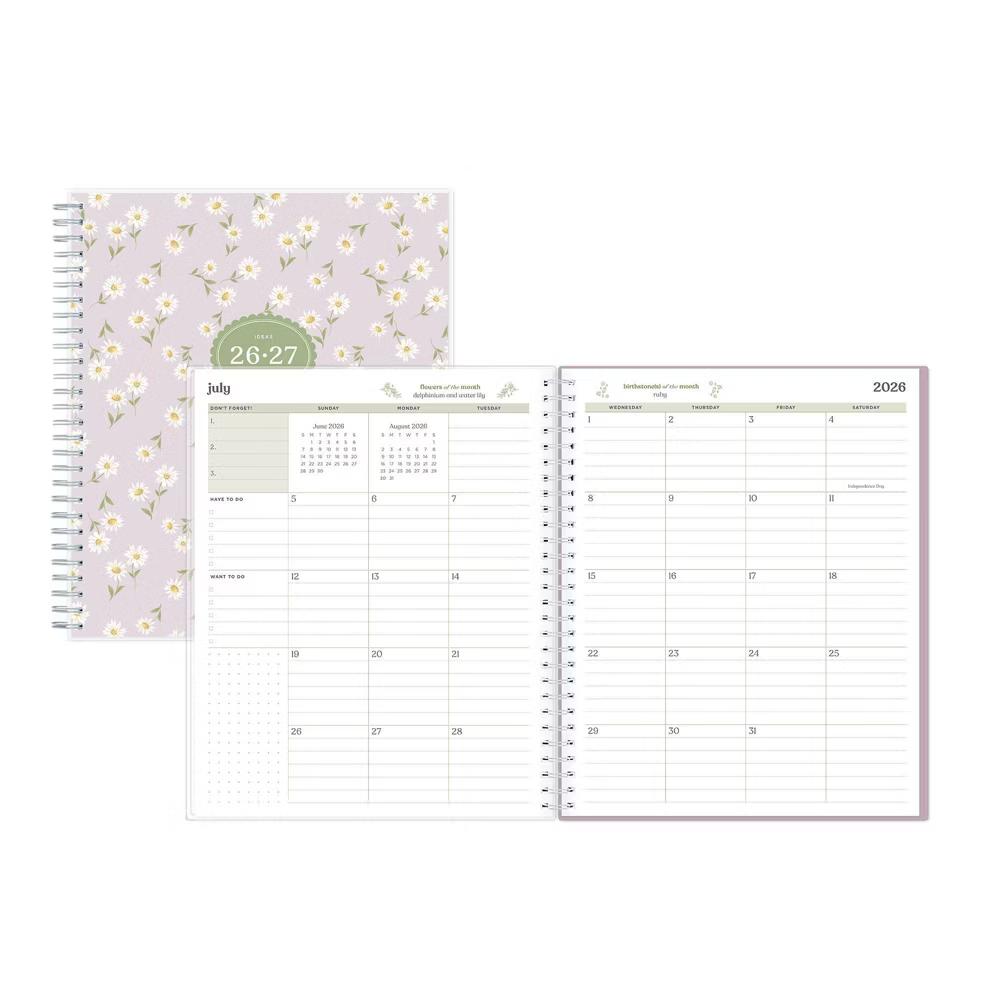 Day Designer 8"x10" 2026-2027 Weekly/Monthly Lila Planner Sweet Daisy Lilac Smooth Frosted Wirebound - Image 12