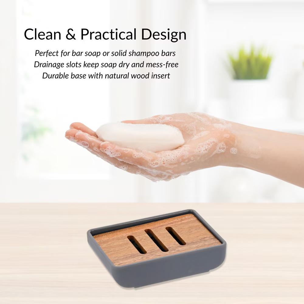 French Home Goods Minimalist Hand Soap Dish Rubber and Wood - Image 13