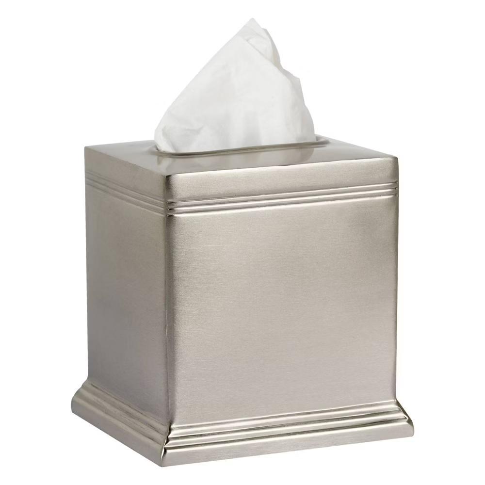 Dual Ridge Boutique Tissue Box Cover - Stainless Steel, Metallic Pewter, 6" Height, 5.5" Square Holder - Image 3
