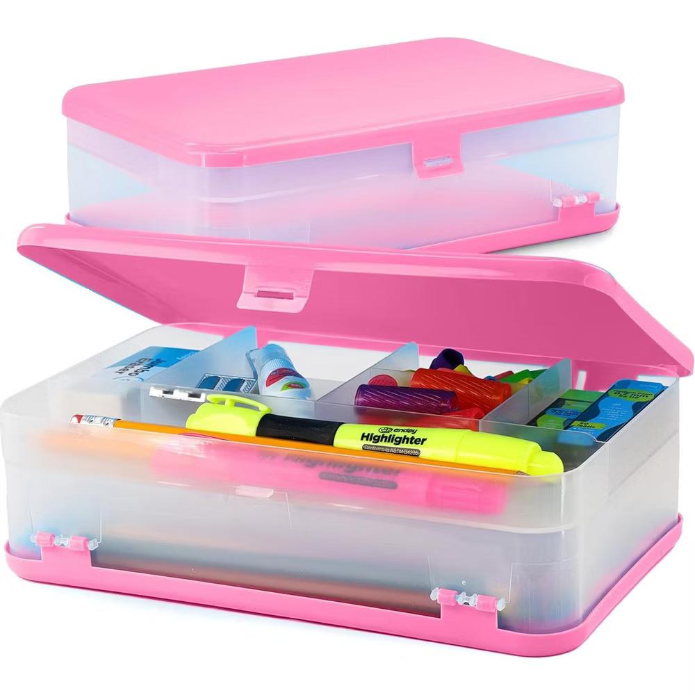 Large Capacity Double Deck Pencil Box - Plastic With 12 Compartments, Snap-Tight Lid, Hard Case Storage Organizer - Image 26