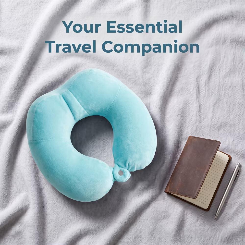 U‑Shape Memory Foam Travel Neck Pillow with Snap Closure Plush Cover 1Pc - Image 9