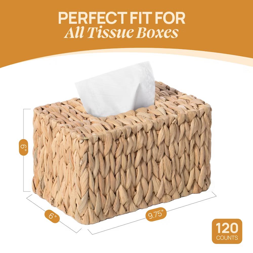 Vintiquwise Water Hyacinth Wicker Rectangular Tissue Box Cover - Tall, Size of a Tissue Box - Image 5