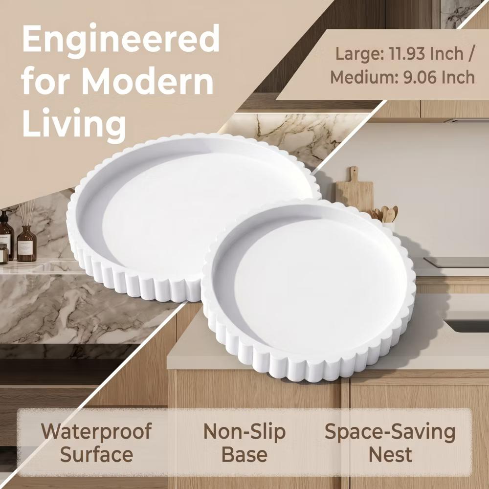 2Pc Round Silicone Vanity Tray Set Decorative Catchall Organizer for Bathroom Countertop Perfume White - Image 70