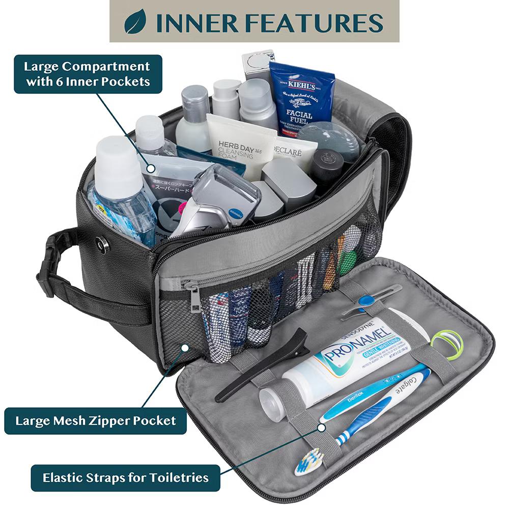 Toiletry Bag for Men, Travel Essentials Shaving Dopp Kit, Water Resistant Cosmetic Makeup Organizer Case - Image 7