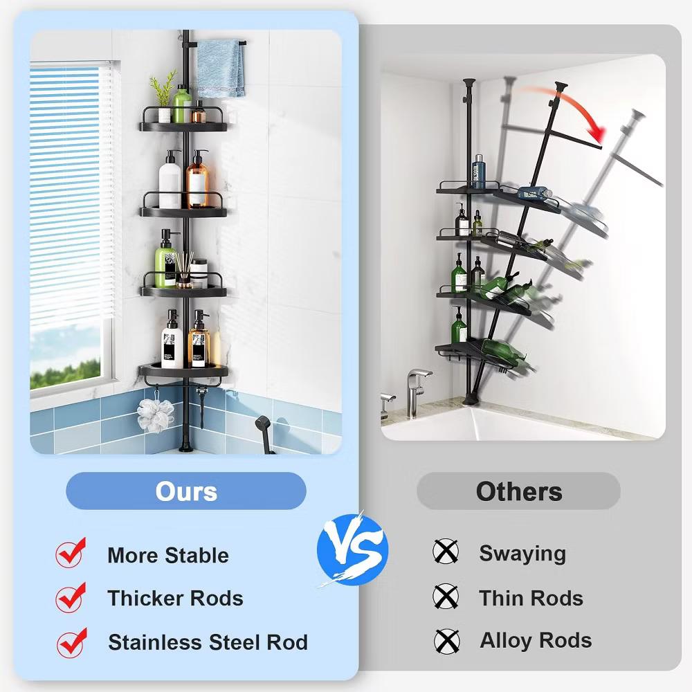 Corner Shower Caddy: Adjustable 55-122 Inch, 4-Tier ABS Basket, Stainless Steel Tension Pole, Space-Saving Bath Organizer. - Image 2