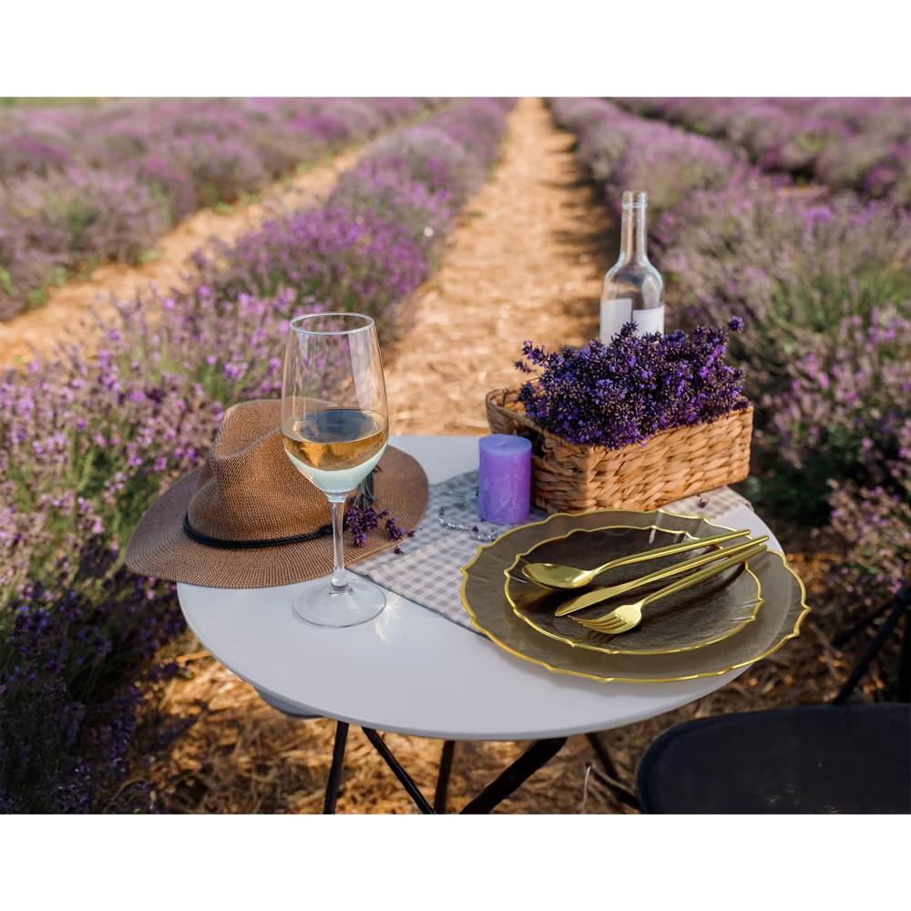 Trendables 40 Pieces Plastic Disposable Wedding Plates Set - 20 7.5" & 20 10" Thin & DelicateTinted Petals Plates with Rim - Image 41