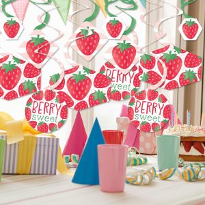 Berry Sweet Strawberry - Fruit Themed Birthday Party or Baby Shower Hanging Decor - Party Decoration Swirls - Set of 40