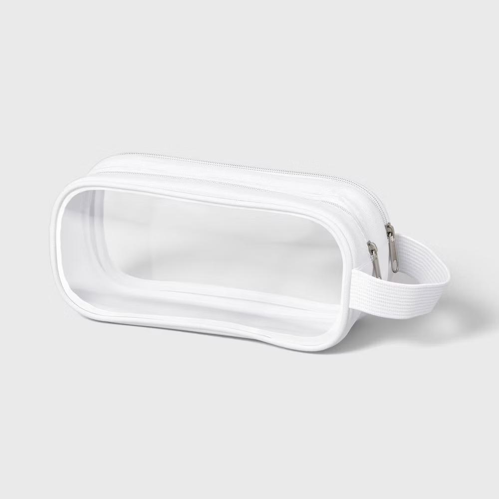 Double Zip Clear Plastic Pouch White - Image 3