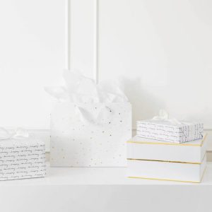 10"x10"x5" Large Square Gift Box White/Gold