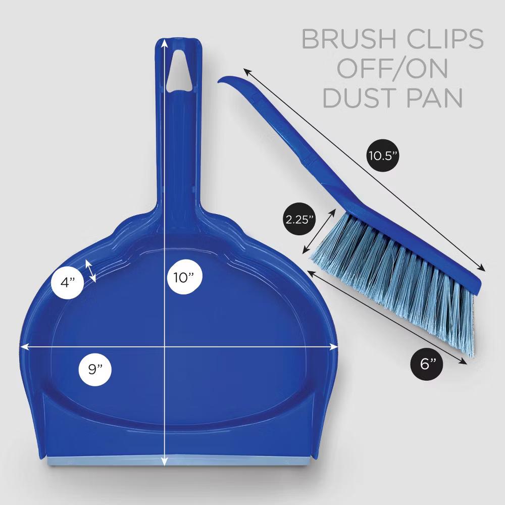 Clip On Dust Pan & Brush Set, w/ Easy Dust, Dirt & Debris Catching Rubber Lip, Flagged Fiber Bristled Brush, Hang Hole for Easy Storage - Image 4